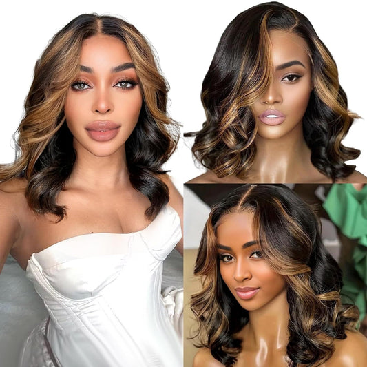 Real human hair_Style: Bob wave with highlight 1B30
