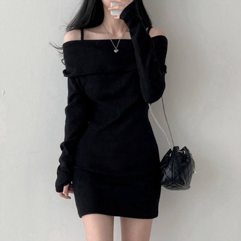 VelouraMuse™ Off-Shoulder Sculpt Sweater Dress