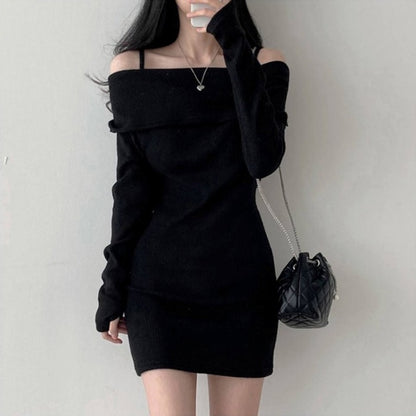 VelouraMuse™ Off-Shoulder Sculpt Sweater Dress