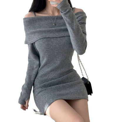 VelouraMuse™ Off-Shoulder Sculpt Sweater Dress