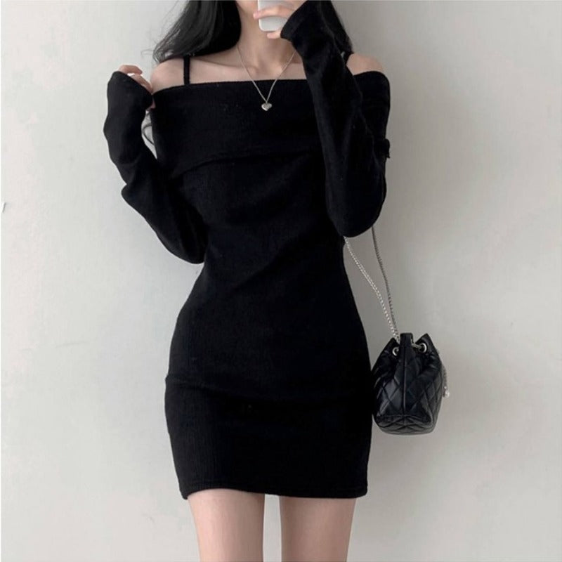 VelouraMuse™ Off-Shoulder Sculpt Sweater Dress