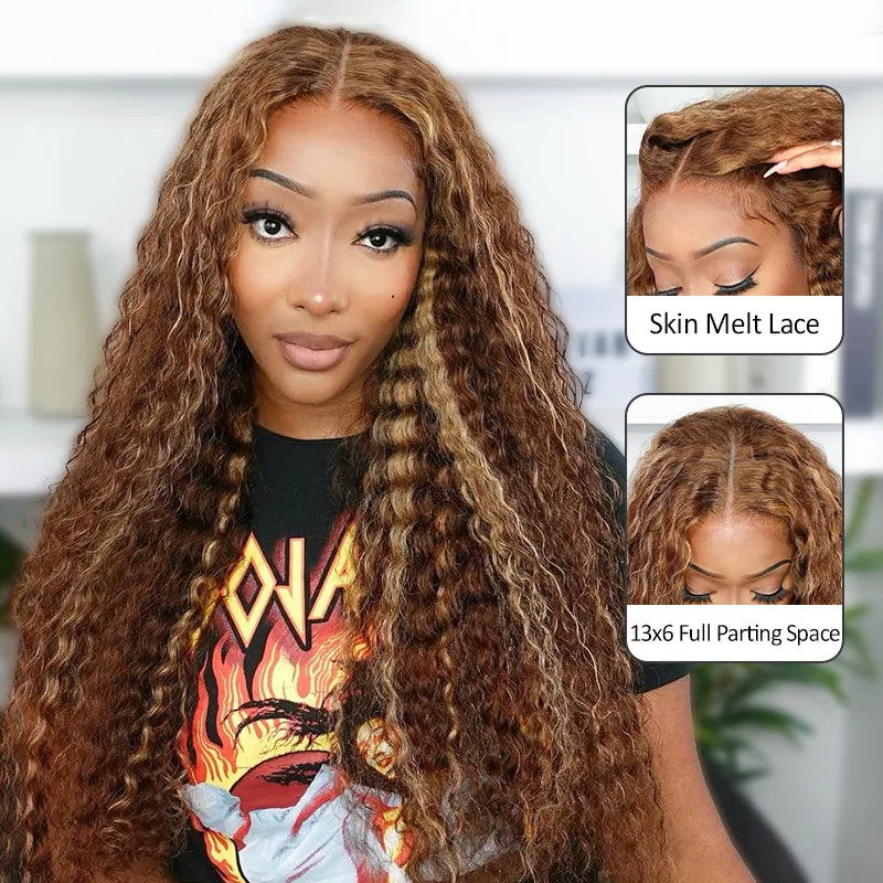 Honey Blonde Water Wave Wig - Glueless Lace Front