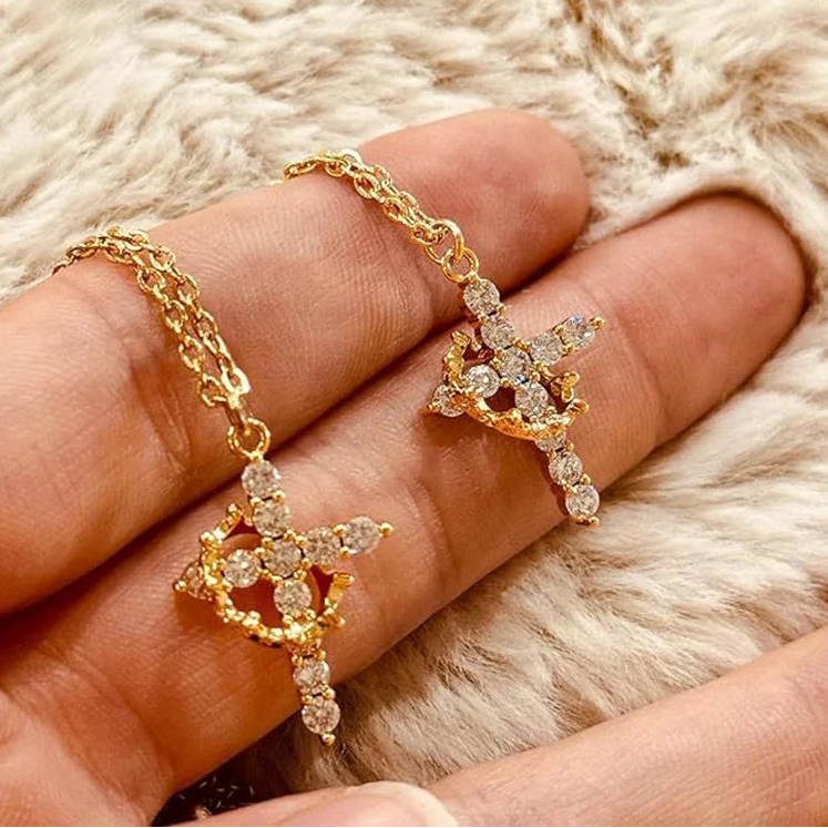 Elegant Crown Cross Necklace