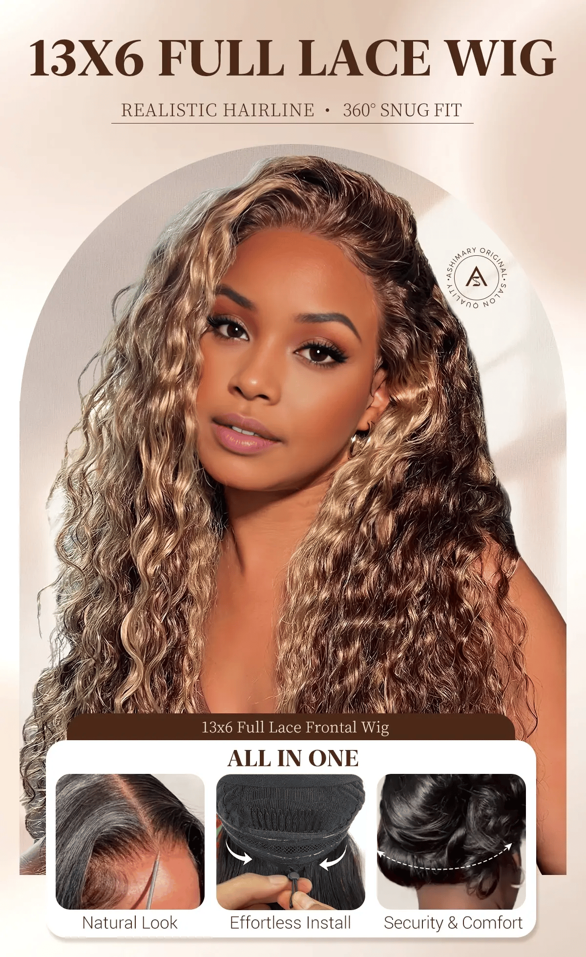 Honey Blonde Water Wave Wig - Glueless Lace Front
