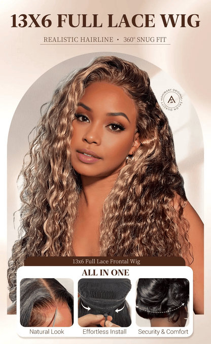 Honey Blonde Water Wave Wig - Glueless Lace Front