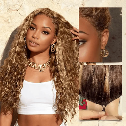 Honey Blonde Water Wave Wig - Glueless Lace Front