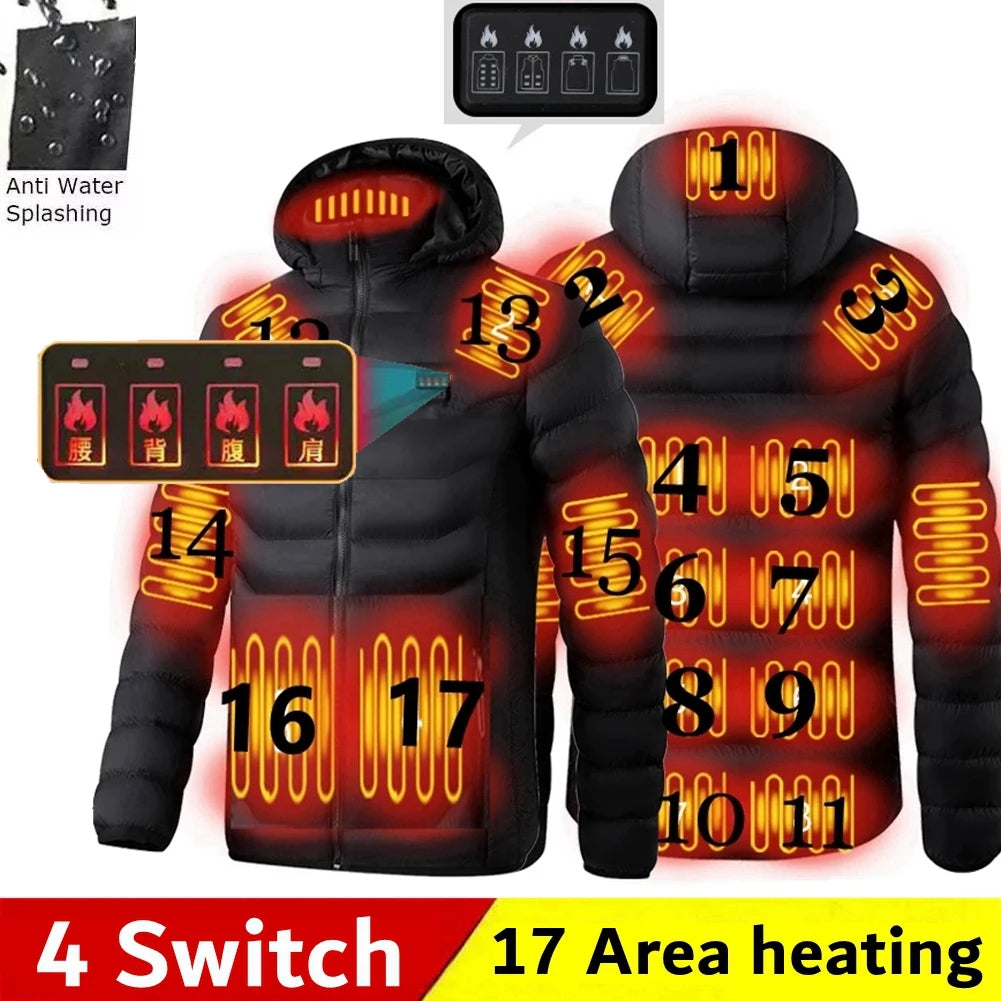 ThermaCharge Pro 17-Zone USB Heated Jacket: 4-Switch Core & Extremity Heat