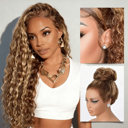 Honey Blonde Water Wave Wig - Glueless Lace Front