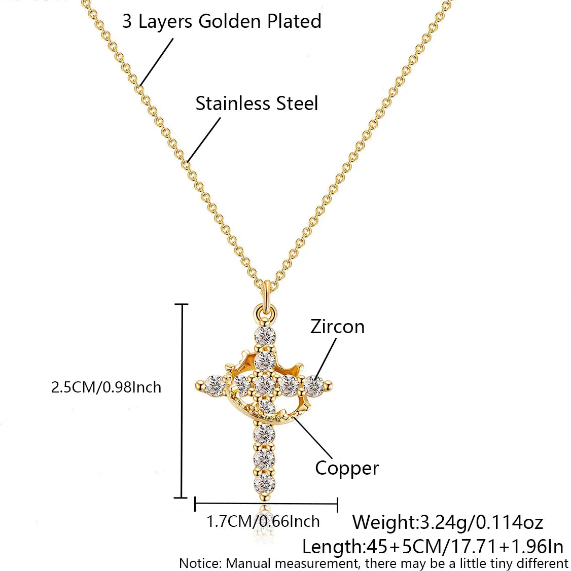 Elegant Crown Cross Necklace